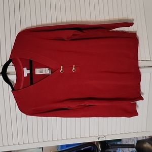 Charter Club Women's 1X cotton Henley top NWT red